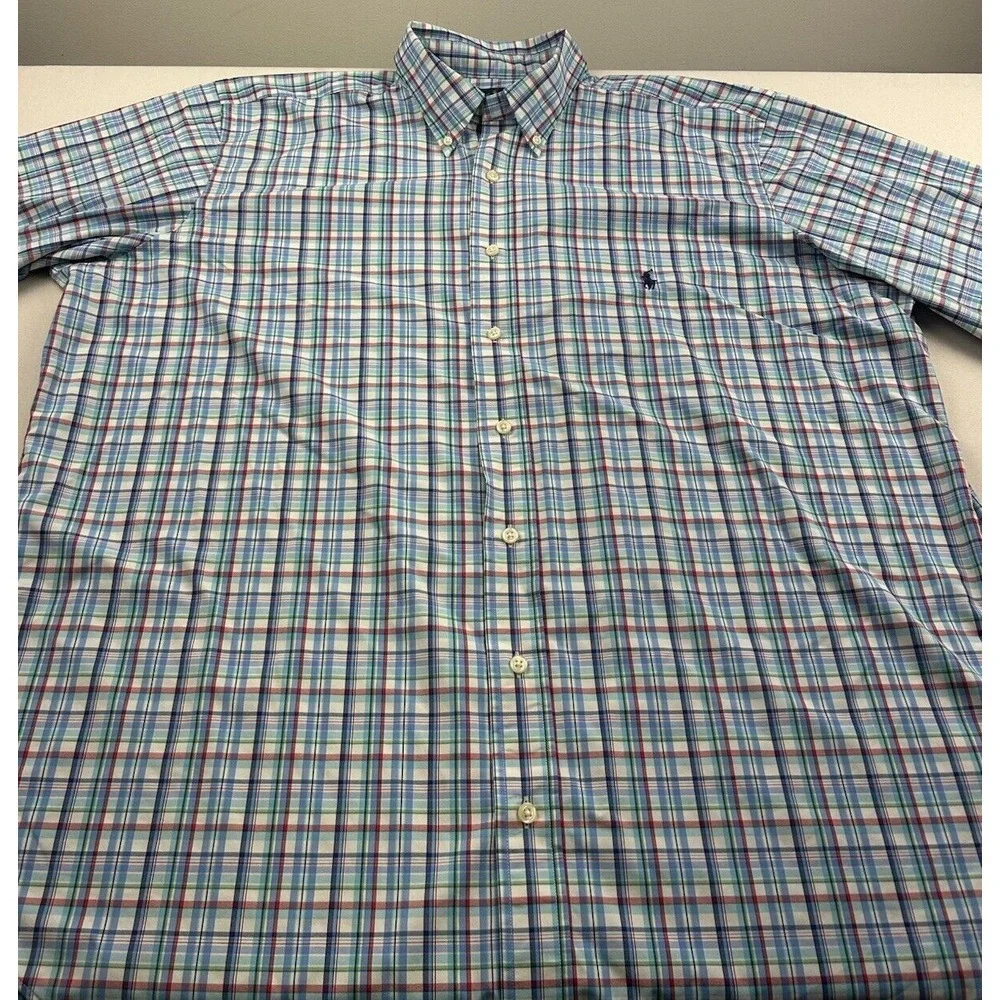 Polo Ralph Lauren Performance Shirt 1XB Blue Green Red White Check Long Sleeve‎